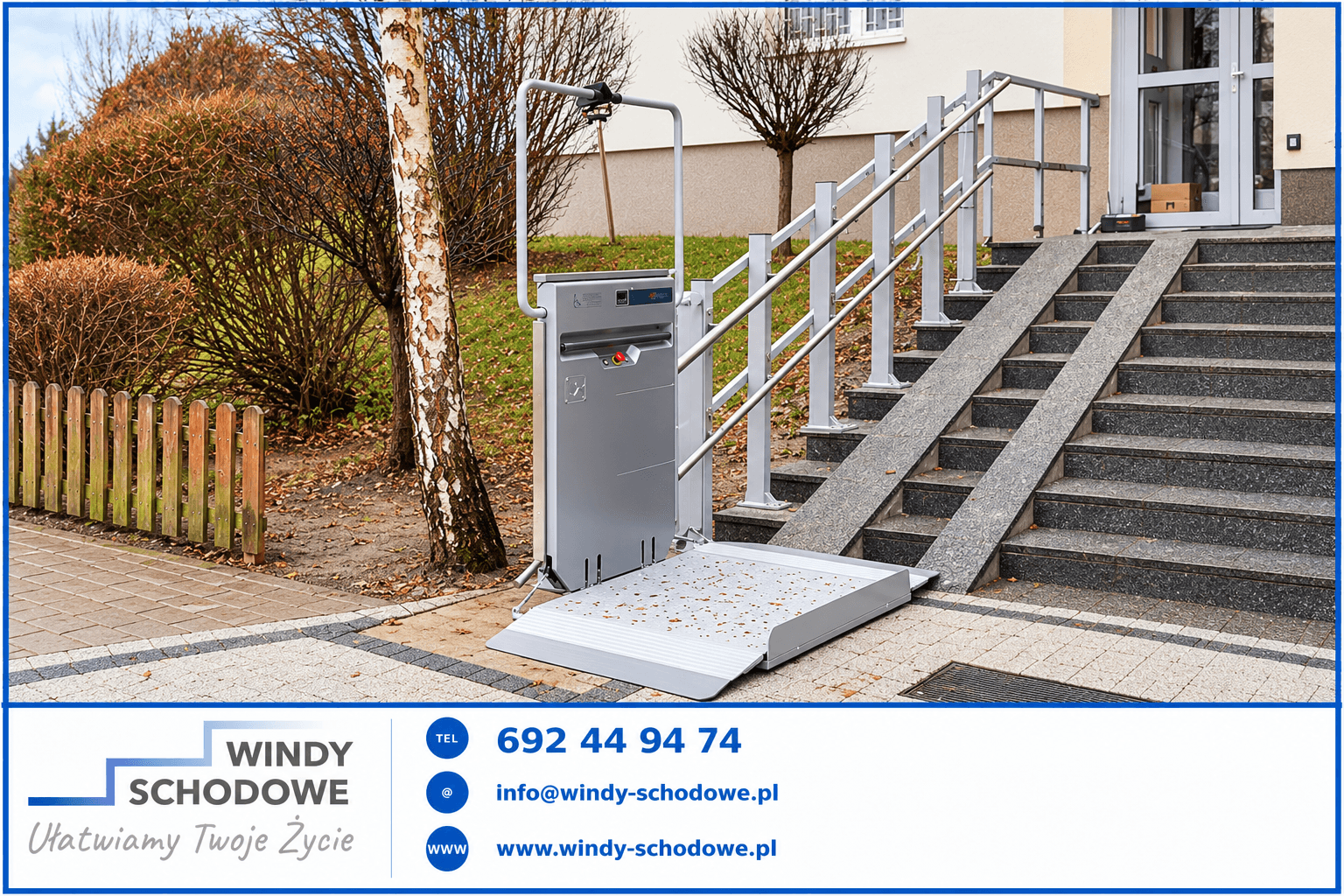 Platforma schodowa przy wejściu do domu